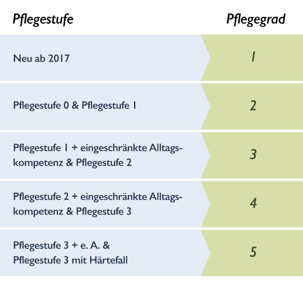 pflegestufe pflegegrade aenderung